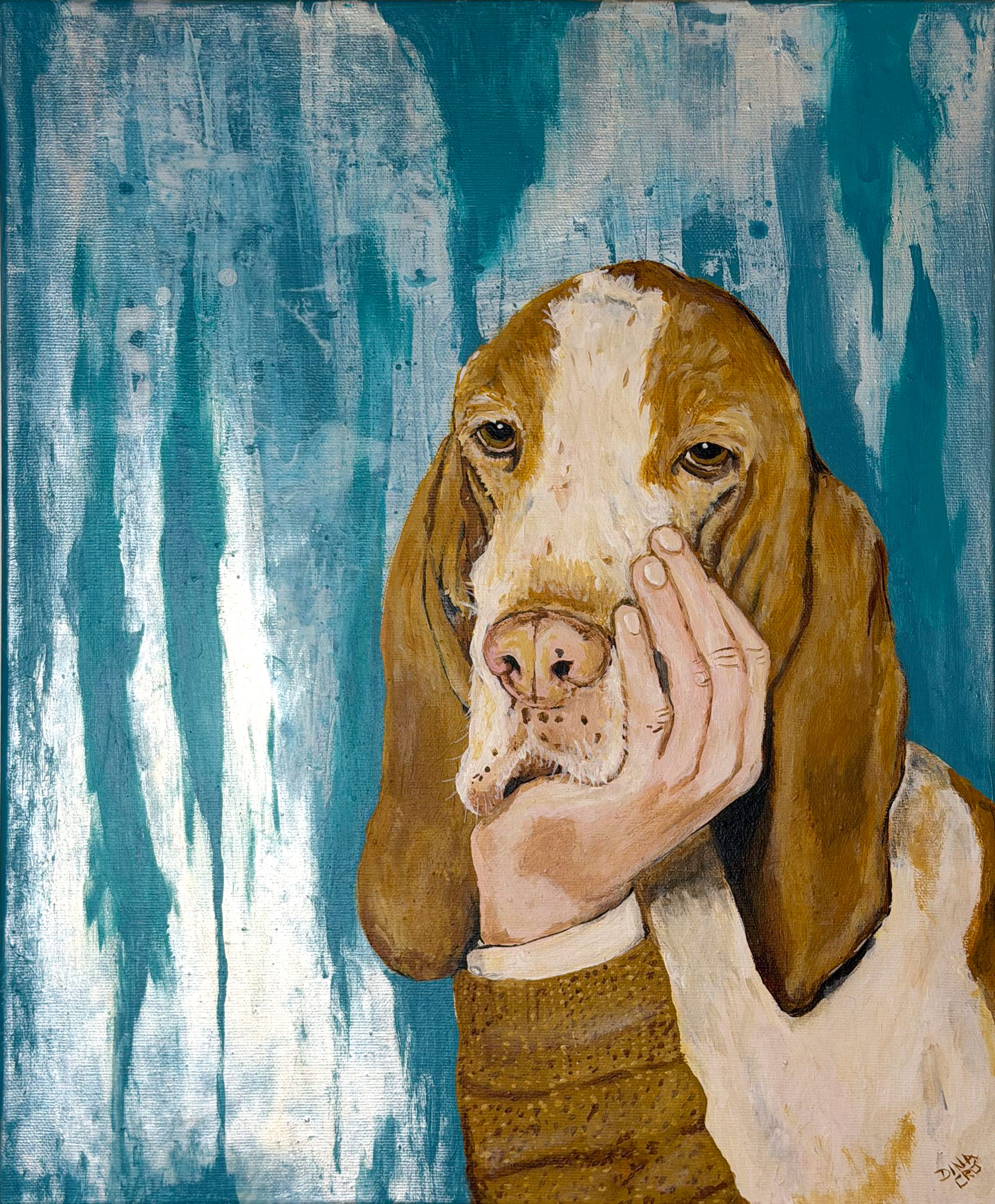 Cão e Mão - Pintura em acrílico sobre tela